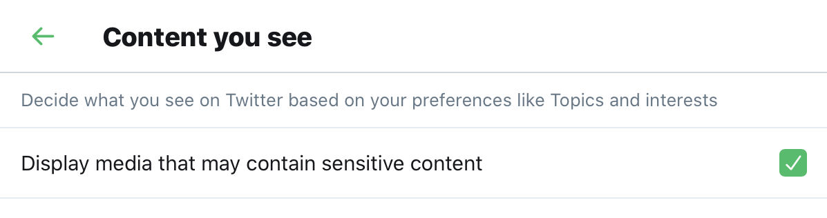 Twitter provides an option to bypass the warning and view sensitive media.